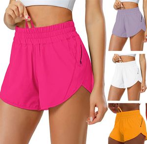 lu Women Sports Yoga Shorts Outfits High Waist Sportswear Breathable With Pocket Fitness Wear Short Pants Girls Running Elastic With Inner Lining 6 Colors Black