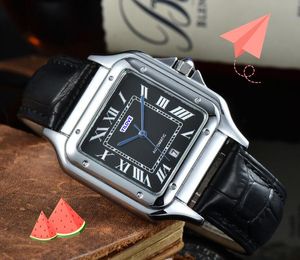トップラグジュアリーSQUREローマタンクダイヤルウォッチメンズ40mmサファイアガラスミラー時計日付Quartz Zovement Leather Strap Montre de Luxe Waterfoof Wristwatchesギフト
