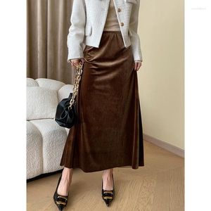 Saias longas para mulheres moda 2024 luxo elegante mulher saia de veludo feminino estilo francês vestido moderno senhora commuting outfits