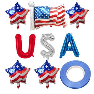 Party Decoration 8st Lightweight Safe Home Patriotic Independence Day Five Pointed Star American Flag återanvändbar ballongdekorationer Aluminium