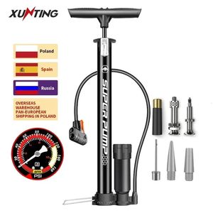 Xunting Bike Super Hand Air Floor Pump Presta Schrader Valves MAX 160PSI Многоцелевой для велосипедных дорожных шаров, скутера и многого другого 240308