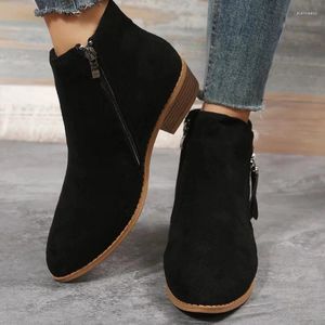Boots Women's Ankle 2024 Spring Vintage Zip Heeled Short For Women Fashion Chunky Heel Casual Single Shoes Female Botas