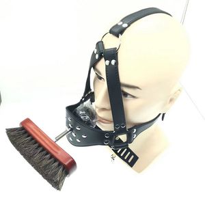 BDSM Harness Shoe Polish Brush + Asphyxia Gag Bondage Restraints Open Mouth Adult Toys Games For Couple