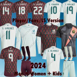 México 2024 Copa Futebol Jerseys Chicharito Raul Lozano 24 25 Torcedores Versão 1985 Retro Kits Crianças Mulheres México Camisa de Futebol Pavão Design Uniformes Vintage