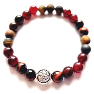 MG2087 6 mm Red Tiger Eye Garnet Red Agate Mixed Gemstone Armband Ny design Yinyang Charmenergy Protection Wrist Mala