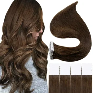 Extensões Fll Shine Fita em Extensões de Cabelo Remy Cabelo Humano Marrom Mais Escuro 12inch24inch 100% Remy Cabelo Humano Invisível Straightu