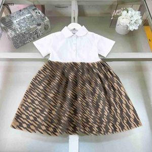 Clássicos designer crianças roupas meninas vestidos de impressão completa de letras saia da criança projeto de emenda vestido de princesa lapela vestido de bebê 24mar