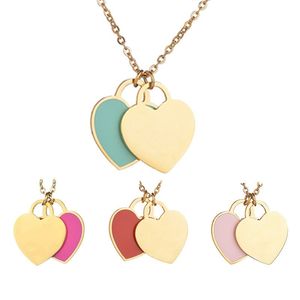 Dois coração designer colar corrente pingente personalizado design jóias de aço inoxidável moda charme prata ouro luxo eterno mulheres amor colares pingentes amantes presente