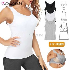 Women's T-Shirt Womens tank top built-in shelf bra summer casual tank top sleeveless basic tank top layered elastic underwear 240323