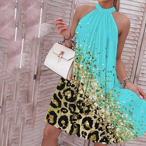 Casual Dresses Summer Bohemian Beach Dress for Women Elegant Off Shoulder Floral Pleated Swing Ladies Halter Neck Holiday Vestido