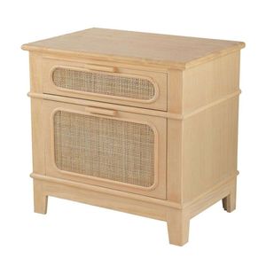 A&B Home 69.6 Cm L Rectangular Brown Mdf/pine/rattan/pine Veener Bedside Decorative Table, Bedroom Furniture