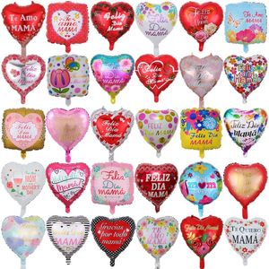 Dekoracja imprezy 10pcs 18 -calowa drukowana hiszpańska matka folia balony Dzień Matki Kształt serca Hel Love Globos Decor Mama Balloon Gifts '