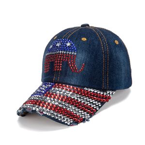 Bling Diamond Trump Hats 2024 Amerika Wahlkampfhut Cowboy Diamonds Caps Verstellbarer Hut mit USA-Flagge