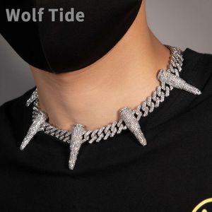 Wolf Tide Personality Hip Hop Spike Cuban Link Chain Necklace Silver Color Chunky Creative Fashion Big Heavy Rapper Jewelry Gemstone Bijoux Necklaces For Men Collar
