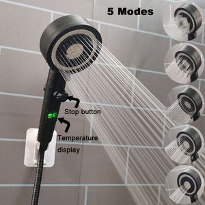 New Temperature Digit Display Head 5 Modes One Key Stop Handheld Shower High Pressure Water Saving Filter Bathroom Showerhead