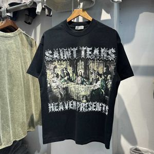 Мужские футболки Летняя футболка Saint Tears для мужчин и женщин Высочайшее качество с принтом Иисуса с круглым вырезом Хлопковая футболка Saint Michael Хип-хоп Футболка с коротким рукавом J240322