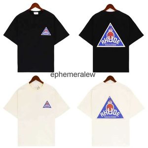 Herr t-shirts blå triangel bokstav t-shirt för mens vintage tvätt mode casual extra stor svartvit mandel hiphop h240401