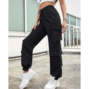 Женские брюки в стиле хип-хоп High Street, трендовые уличные комбинезоны с несколькими карманами, свободные прямые леггинсы