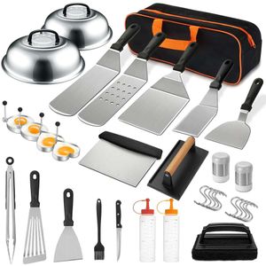 35PCS Griddle Kit, Flat Top Accessories Blackstone and Camp Chef, Grill Spatula Set with Enlarged Spatulas, Basting Cover, Scraper for Outdoor Barbecue