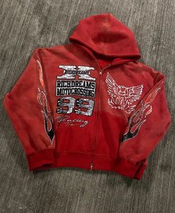 Avrupa ve Amerikan Moda Sıradan Büyük Boy Hoodie Erkek Y2K Retro Anime Baskı Ceketi Gotik Harajuku Zipper Sweatshirt 240318