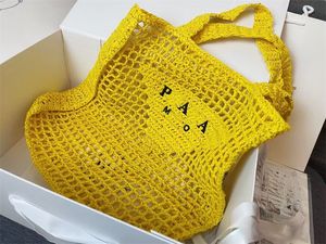 Fashion designer Women Straw Grass strings bag Beach Bags Hallow out Hobo knit crochet soft shoulder bag womens summer casual shopping bag
