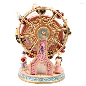 Decorative Figurines Rotatable Resin Ferris Wheel Bear Music Box Rotating Clockwork Home Decoration Christmas Gift