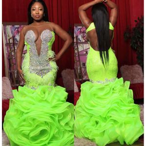 العربية ASO Green Ebi Mermaid Dress Dresses Crystes Beaded Backless Evening Party Second Section Second Dishagement Conganting Dression ZJ