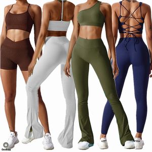 12PCS女性包帯シームレスヨガセットフィットネスジムトレーニングパンツスポーツブラジャーVウエストショーツシュランチレギンスアクティブスーツ240307