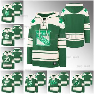 Mens 2024 St. Patrick's Day Kelly Green Hoodie Pullover Golden Knights Maple Leafs Lightning Kraken Rangers Bruins Flyers Devils Capitals Custom Stitched