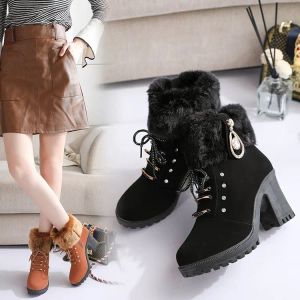 Boots Women Fur Boots Ladies Winter Shoes Woman Zipper Casual Knee Boots Keep Warm Snow Boots Black Big Size 3540