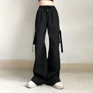 Damenhose, funktioneller Stil, Band-Kordelzugtasche, Arbeitskleidung für Frauen mit hoher Taille, lockere, weite Beine, lässiger Trend