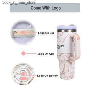 Mugs 1pc Quencher H2.0 40oz Stainless Steel Tumbler With Handle Lid and Straw / 40 oz Travel Sublimation Mug Insulated Water Beer Car Cup Q240322