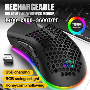 Mäuse BM600 2,4 GHz kabellose Gaming-Maus, 3600 DPI, verstellbar, RGB-Hintergrundbeleuchtung, wiederaufladbare Maus, leichte Wabenschale, Gamer-Mäuse