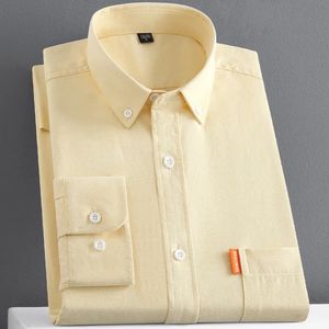 Plus Size S6XLCasual Solid Mens Long Sleeve Shirts 100% Cotton Oxford Wash Regularfit Buttondown Dress For Male 240318