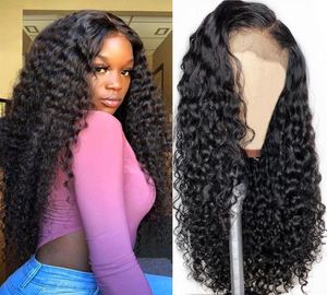 2020 Djup del Curly Spets Front Human Hair Wigs For Women 150 Density Brazilian Remy Hair 4x4 13x4 Spets Wigs2745001