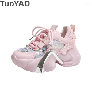 Casual Shoes 7cm Air Mesh Sequin Hollow Women High Platform Ulzzang Wedge Chunky Sneaker Summer Sport Vulcanize