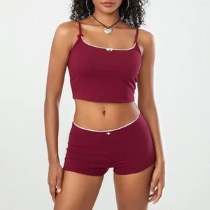 Kvinnors spårsättningar Imcute Women Y2k 2 Piece spets shorts set Söt bow cami topp och pyjamas sexig bodycon jumpsuit streetwear