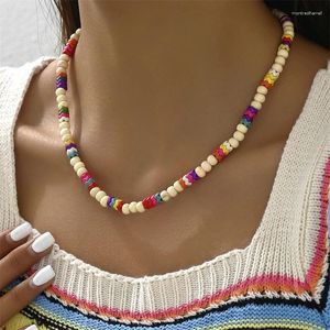 Kedjor Böhmen Etnisk halsband hänge multi färgpärlor trä smycken vintage uttalande kvinnor handgjorda krage