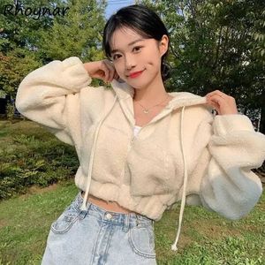 Укороченные толстовки для женщин Kawaii Одежда Baggy S-3XL С капюшоном для девочек Просто на молнии Чистая корейская мода Уличная одежда Подростки Колледж Sweet 240313