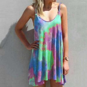 Casual klänningar tie-dye oregelbundna hem sundress kvinnors ärmlösa sväng mini tee tank klänning lös passform rakt för kvinnor vestidos