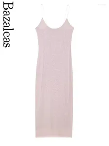 Casual Dresses 2024 Bazaleas Store Traf Sexy Pink Sleeveless Midi Dress Woman Official Silk Mesh Spaghetti Straps Slim Female