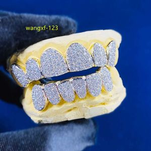 Özel yapılmış 14k 18k gerçek altın gerçek elmas diş ızgaraları 8 üst ve 8 alt buzlu dışarı ızgara hip hop bling dişleri ızgara
