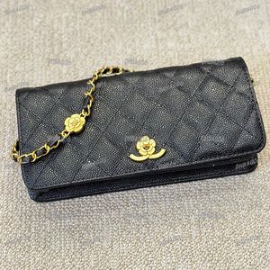 WOC Portable Women Designer Golden Hardware Camellia Chain och Camellia Buckle Caviar Leather Shoulder Bag Vintage Style Classic Flap Cross Body Bag 22x13cm
