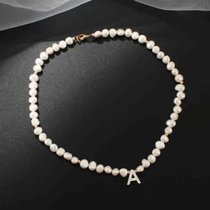 Real Freshwater Pearl Necklace Choker For Women Alphabet A-Z Shell Letter Initial Buckle Gold Color Pendant Jewelry Gift200U