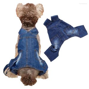 Hundkläder som säljer liten och katt europeisk amerikansk stil avslappnad minimalistisk blå tvättad mjuk husdjur denim axelband byxor