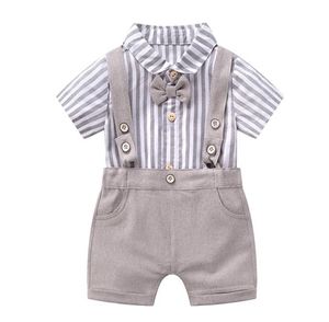 Nyfödd baby romper set sommar pojkar kläder bomull randig topp med shorts för nyfödda barn bröllopsklänningar hög kvalitet9028955