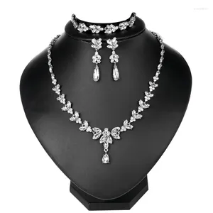 Necklace Earrings Set Bridal Marquise Zircon Feminine Bracelet Three-piece Banquet Wedding Accessories