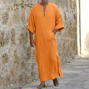 Ethnic Clothing Spring Bawełniana szata na męską, luźną długą koszulkę moda męska maza maza na półka rękawa okrągła szyjka
