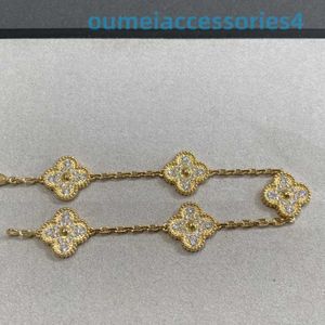 Designer de joias de marca de luxo Vanl Cleefl Arpelsbracelet Five Flower Four Leaf Clover com diamante 18k rosa e pulseira de ouro branco reta