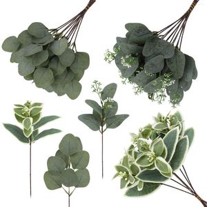 Decorative Flowers 20/30pcs Artificial Leaves Bunches Eucalyptus/Apple/Money Tree Leaf DIY Decor Wedding Flower Bouquet Festival Year Xmas